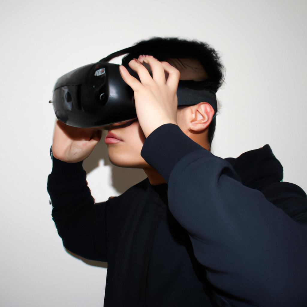Person wearing VR headset, interacting
